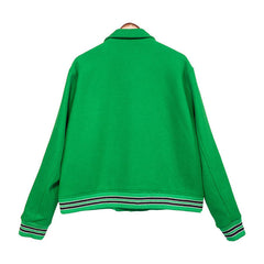 Thickened Loose Bomber Baseball Jacket Green