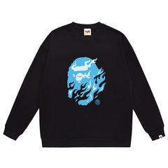 Ape Head Flame Print Crew Neck Sweatshirt