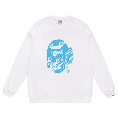 Ape Head Flame Print Crew Neck Sweatshirt