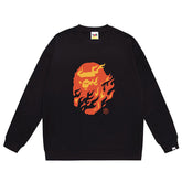 Ape Head Flame Print Crew Neck Sweatshirt