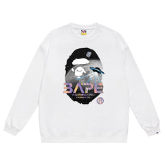 Ape Head Flying Saucer Laser Letter Pattern Print Sweatshirt