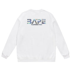 Ape Head Flying Saucer Laser Letter Pattern Print Sweatshirt