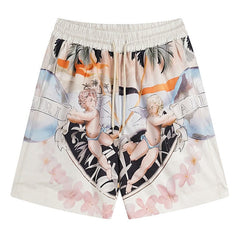 Straight-Leg Printed Silk-Twill Drawstring Shorts