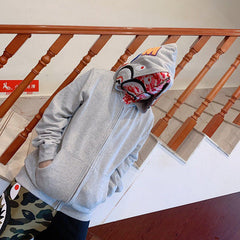 Double-hat Big Camo Shark Hoodies Grey