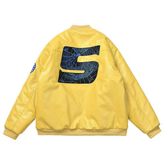 Leather Logo Bomber Jacket