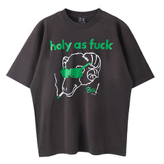 Cotton Green Glasses Sheep Head Printed T-Shirt