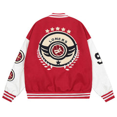 STY Loose letter embroidered baseball jacket