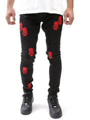 Red Skulls Printed Black Jeans
