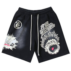 Classic Letter Avatar Washed Shorts