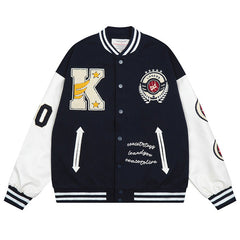 STY Loose letter embroidered baseball jacket