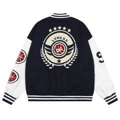 STY Loose letter embroidered baseball jacket