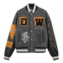 Embroidered Leather Varsity Jacket