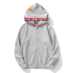 Double-hat Big Camo Shark Hoodies Grey