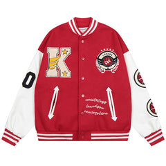 STY Loose letter embroidered baseball jacket