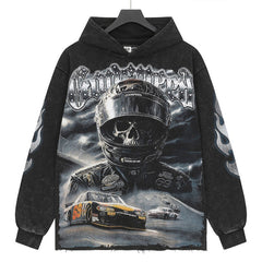 Skull Racing Driver Printed Hoodie